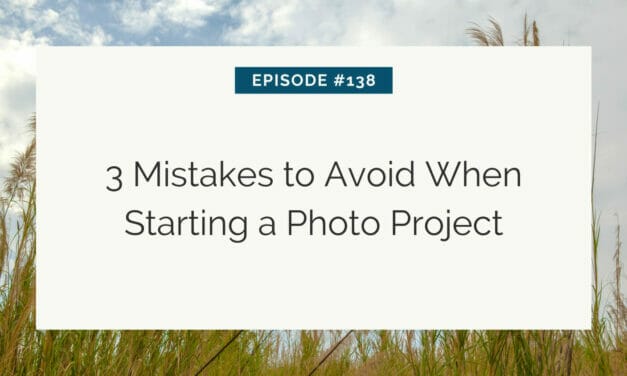 Title slide for a tutorial or podcast episode on photography, detailing three common errors to avoid when beginning a photography project.