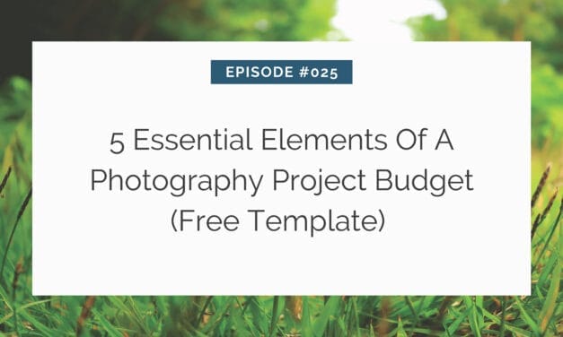 Slide presentation frame about photography project budgeting, offering a free template.